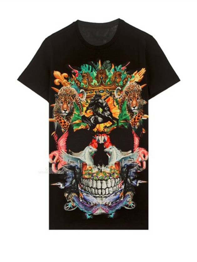 Men's Jungle Skull Short Sleeve T-Shirt Black - PHILIPP PLEIN - BALAAN.