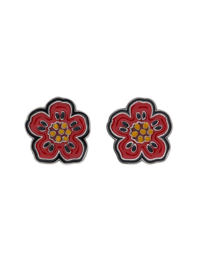 Bokeh Flower Brass Earrings Medium Red - KENZO - BALAAN 8