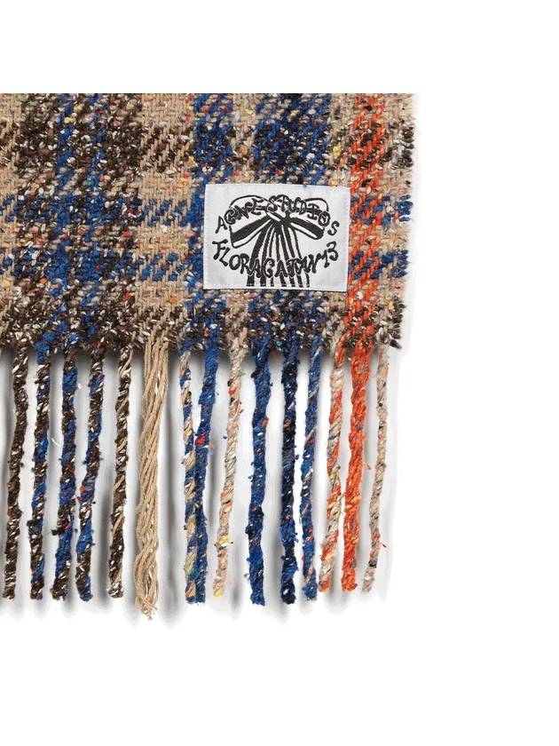 Plaid Fringe Muffler Beige Blue - ACNE STUDIOS - BALAAN 3