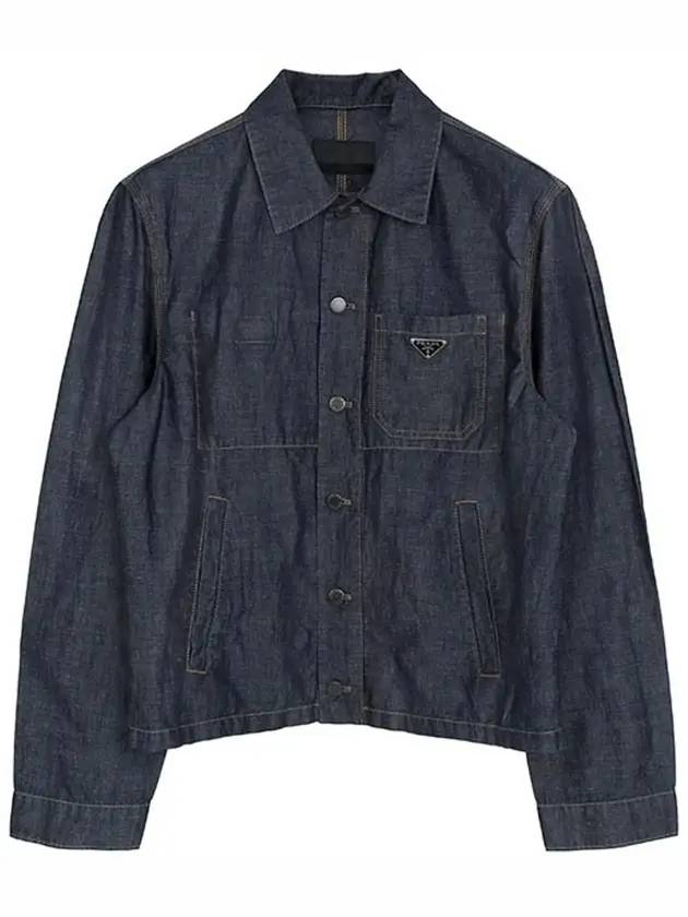 Triangle Logo Chambray Shirt Jacket Navy - PRADA - BALAAN 2