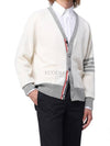 V-Neck 4-Bar Wool Cardigan White - THOM BROWNE - BALAAN 8