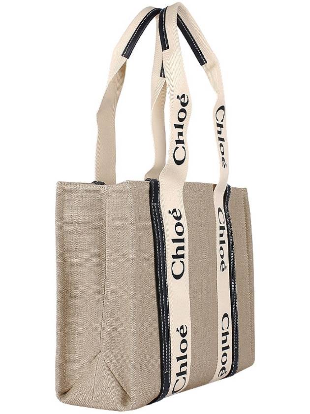 Woody Canvas Medium Tote Bag White Navy - CHLOE - BALAAN 4