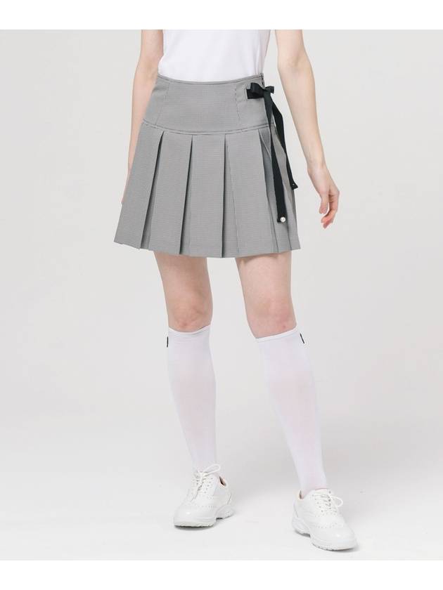 High Waist Pearl Ribbon Decoration Classic Check Pleated Skirt DO3232SK71 - DOYOUKNOWMC GOLF WEAR - BALAAN 1