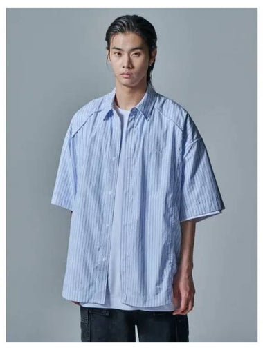 Striped overfit short sleeve shirt sky blue domestic product GM0024071072534 - JUUN.J - BALAAN 1