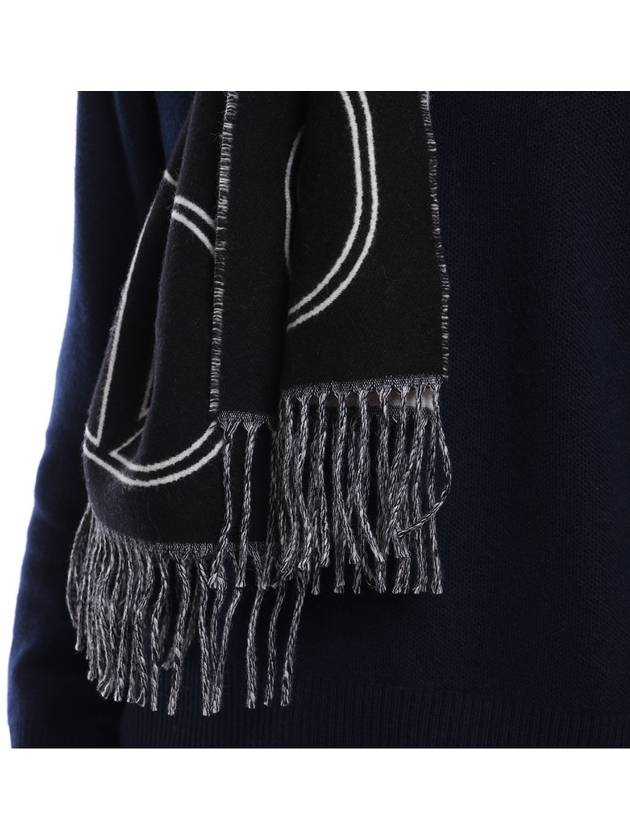 V Logo Wool Cashmere Muffler Black - VALENTINO - BALAAN 7