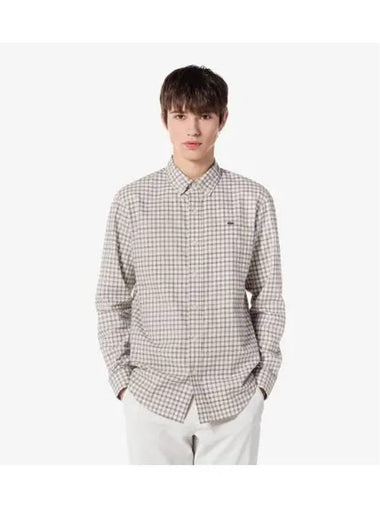 Men s Flannel Grid Shirt Beige - LACOSTE - BALAAN 1