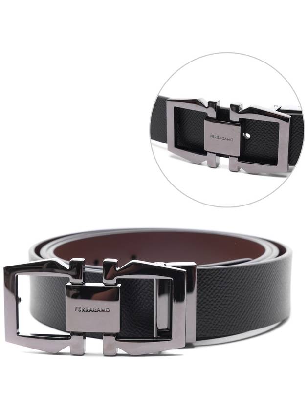 Reversible Gancini Leather Belt Black Cocoa - SALVATORE FERRAGAMO - BALAAN 3