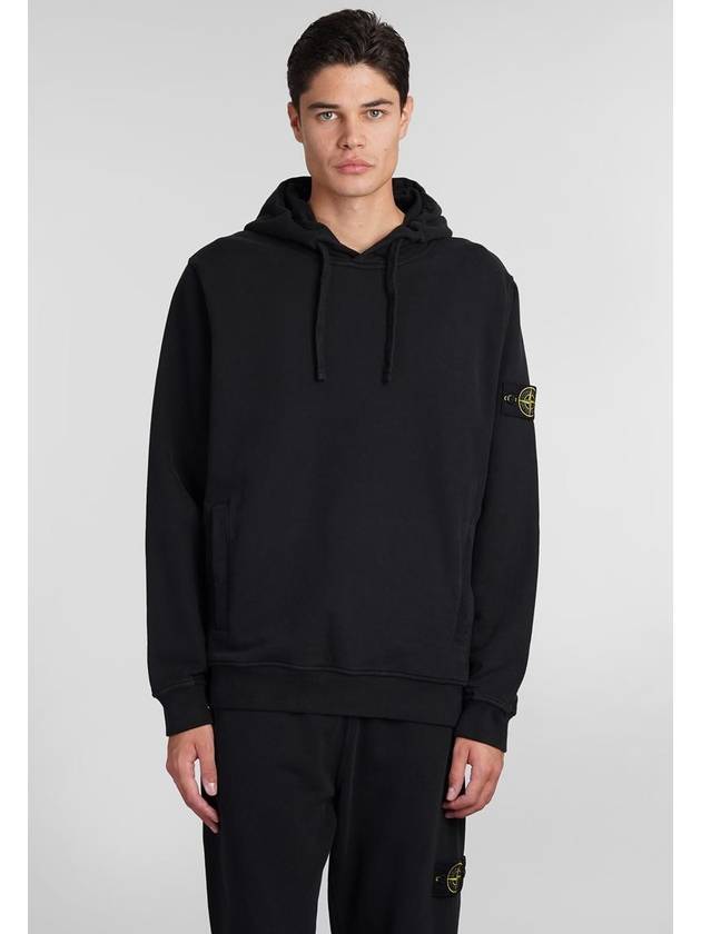 Wappen Patch Brushed Cotton Fleece Hoodie Black - STONE ISLAND - BALAAN 2