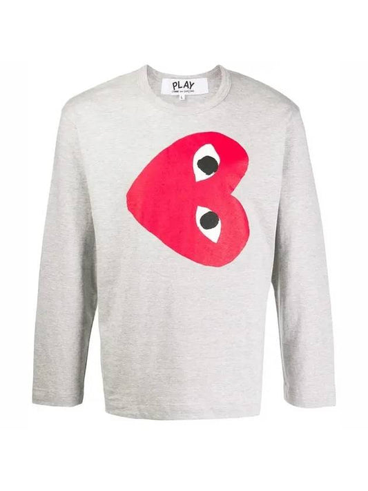 Men's Red Heart Long Sleeve T-Shirt Gray - COMME DES GARCONS PLAY - BALAAN 1