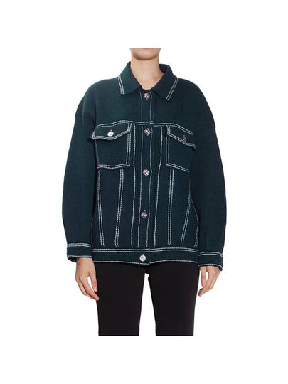 Cashmere Cotton Oversized Denim Jacket Green - BARRIE - BALAAN 2