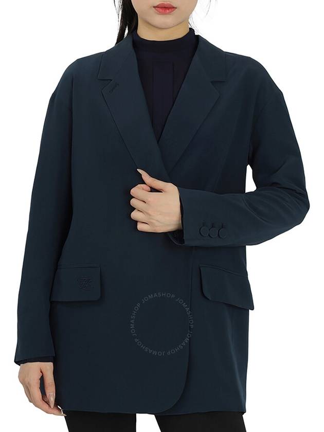 Crepe Silk Off Center Blazer Jacket Blue - FENDI - BALAAN 2