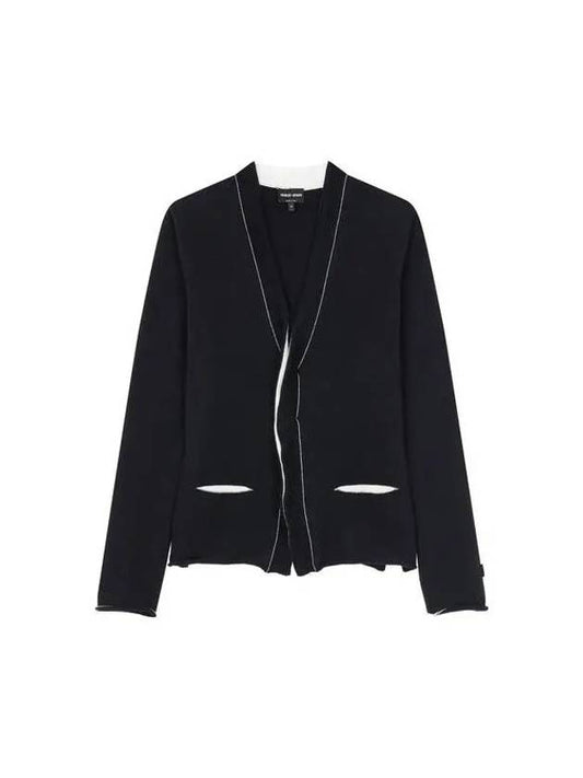 Women s color combination stitch trimming knit cardigan dark navy - GIORGIO ARMANI - BALAAN 1