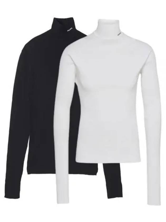 Turtleneck logo knit black white UMR524 11I0 - PRADA - BALAAN 1