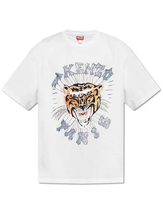 Tiger Logo Printed Cotton Short Sleeve T-Shirt White - KENZO - BALAAN 3