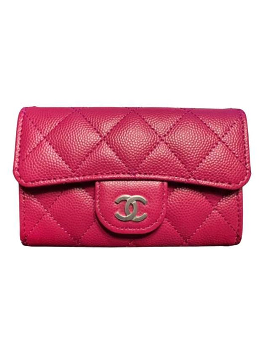 Classic gold shiny calfskin card holder dark pink - CHANEL - BALAAN 1