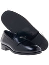 brushed triangle logo leather loafers black - PRADA - BALAAN.