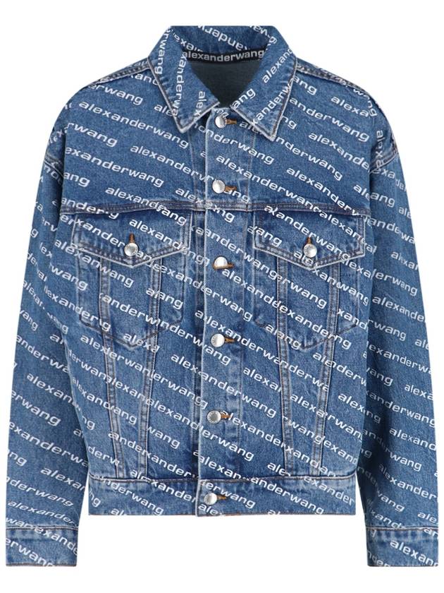 Women's Logo Print Trucker Denim Jacket Blue - ALEXANDER WANG - BALAAN 2