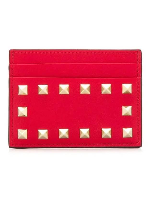 Rockstud Nappa Leather Card Wallet Red - VALENTINO - BALAAN 3