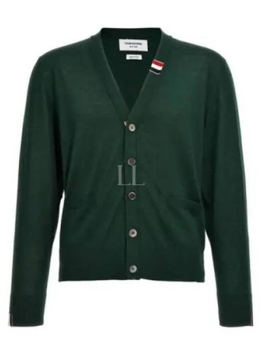 Men's Jersey Stitch V-Neck Cardigan Green - THOM BROWNE - BALAAN 2