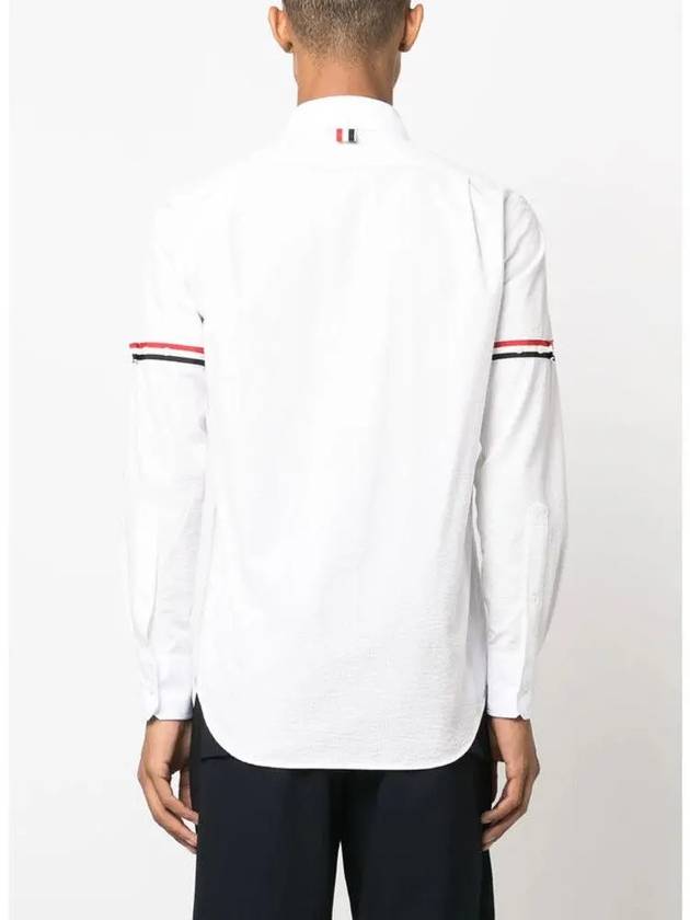 Armband Detail Seersucker Long Sleeve Shirt White - THOM BROWNE - BALAAN 4