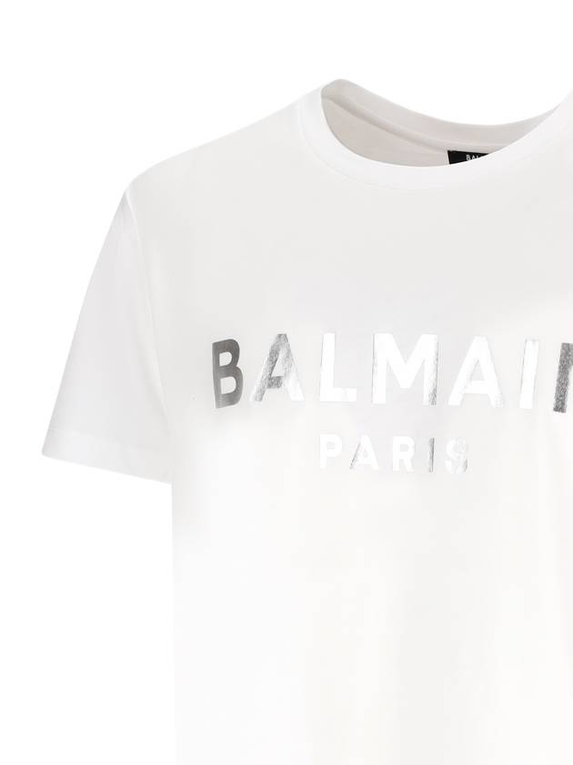 Cotton Metallic Logo Short Sleeve T-Shirt White - BALMAIN - BALAAN 4