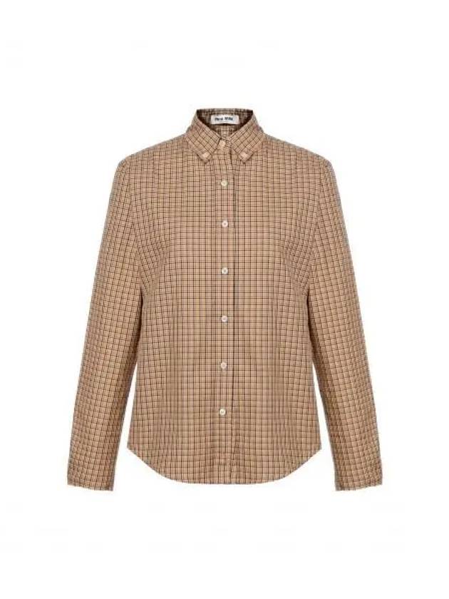 Embroidered Logo Check Long Sleeve Shirt Beige - MIU MIU - BALAAN 2