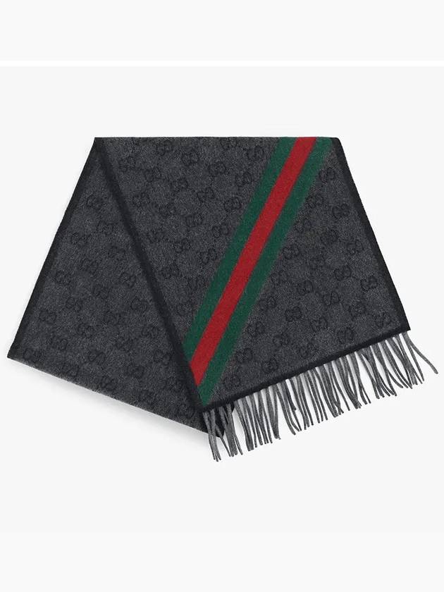 GG Web Wool Muffler Grey - GUCCI - BALAAN 5