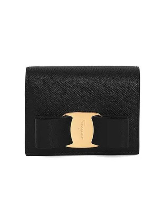 Vara Bow Gloss Flap Half Wallet Black - SALVATORE FERRAGAMO - BALAAN 2