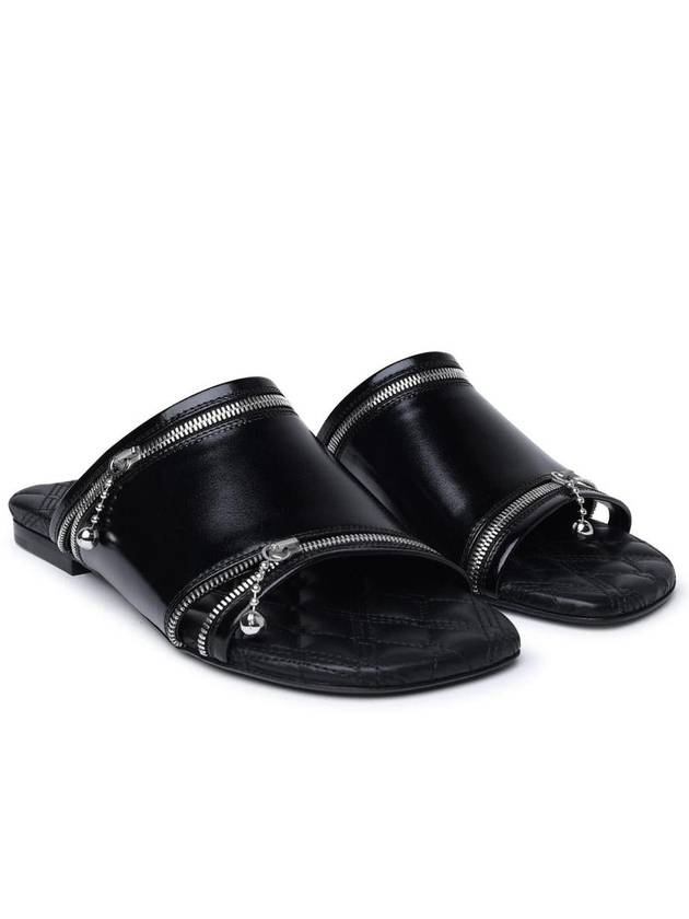 Peep Zipper Leather Slippers Black - BURBERRY - BALAAN 3