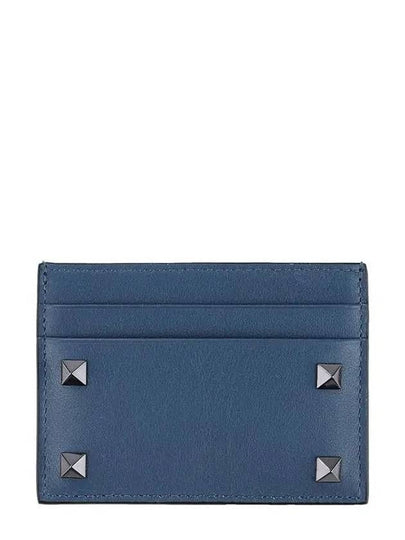 Rockstud Calfskin Card Wallet Navy - VALENTINO - BALAAN 2