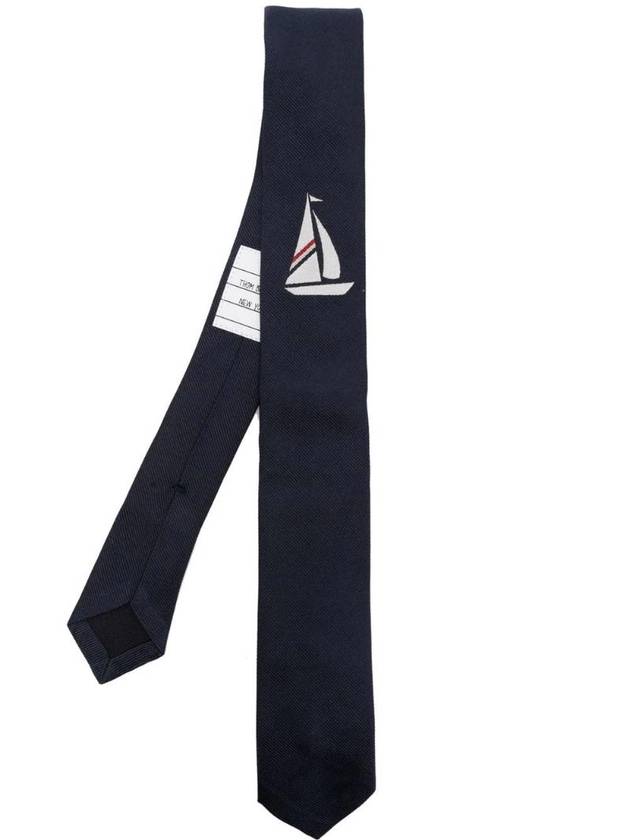 Sailboat Icon Jacquard Tie Navy - THOM BROWNE - BALAAN.