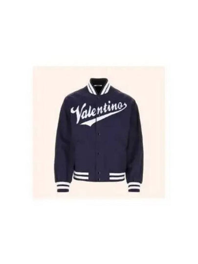 Embroidered Logo Cotton Bomber Jacket Blue - VALENTINO - BALAAN 2