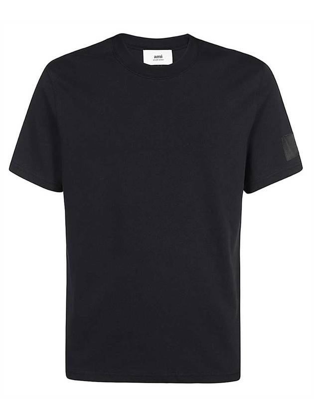 Patch Logo Round Neck Short Sleeved T-Shirt Black - AMI - BALAAN 2