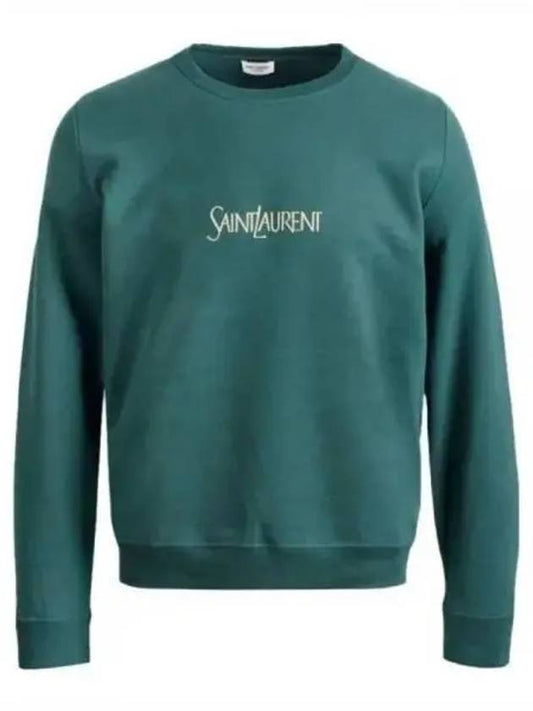 Embroidered Logo Crew Neck Sweatshirt Green - SAINT LAURENT - BALAAN 2