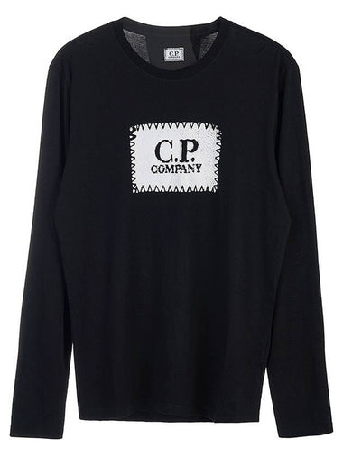 Men's Embroidery Logo Print Long Sleeve T-Shirt Black - CP COMPANY - BALAAN 1