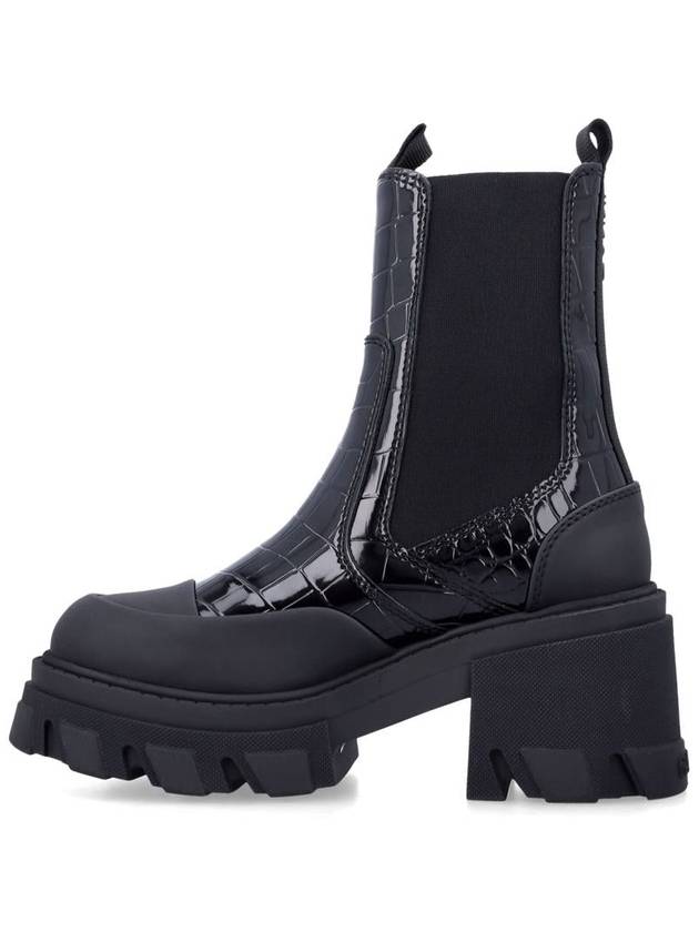 Cleated Patent Croco Heeled Mid Chelsea Boots Black - GANNI - BALAAN 4