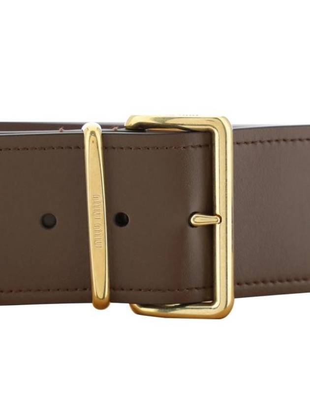 Logo Engraved Buckle Calfskin Belt Brown - MIU MIU - BALAAN 4