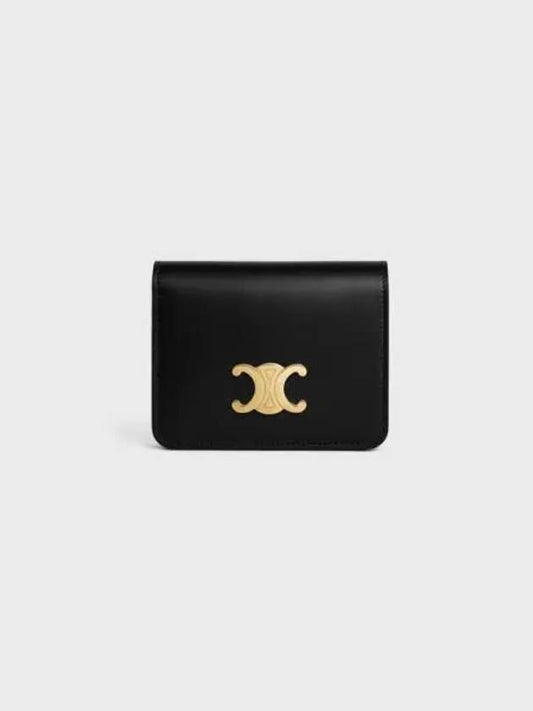 Triomphe Compact Shiny Calfskin Half Wallet Black - CELINE - BALAAN 2