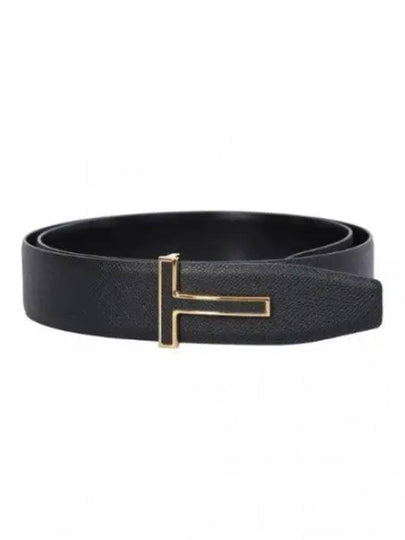 T Logo Buckle Calf Leather Belt Black - TOM FORD - BALAAN 2