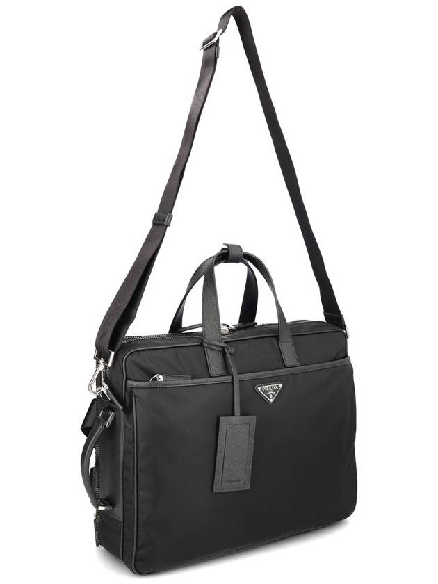 Re-Nylon Saffiano Leather Briefcase Black - PRADA - BALAAN 4