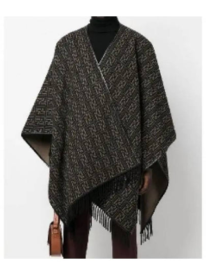 FF Motif Reversible Wool Cape Black Beige - FENDI - BALAAN 2