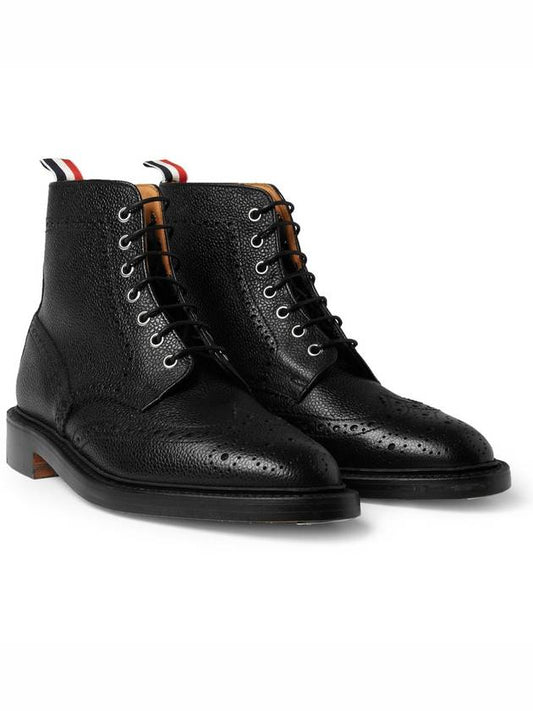 Pebbled Leather Wingtip Brogue Ankle Boots Black - THOM BROWNE - BALAAN 2
