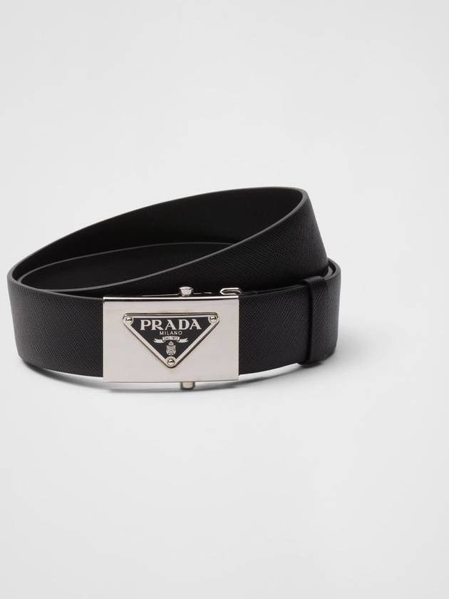 Triangle Logo Saffiano Leather Belt Black - PRADA - BALAAN 2