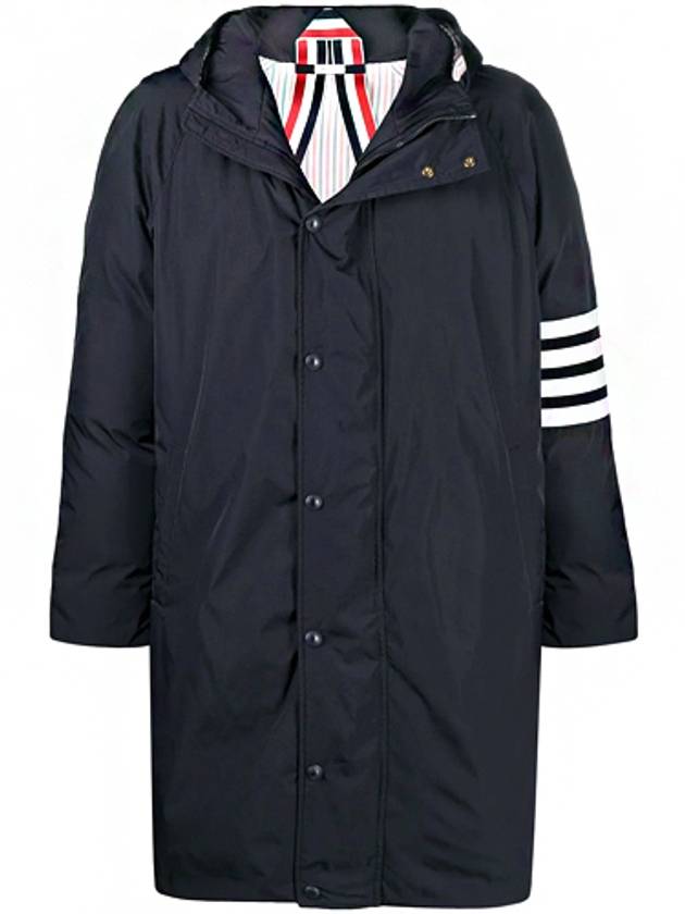 Men's 4 Bar Poly Twill Hooded Parka Navy - THOM BROWNE - BALAAN 2