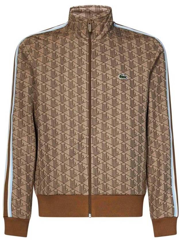 Monogram Pattern Zip-Up Jacket Beige Brown - LACOSTE - BALAAN 1