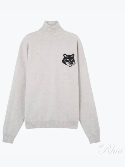 Fox Head Intarsia Comfort Turtleneck Light Grey - MAISON KITSUNE - BALAAN 2