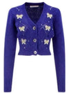 Embroidered Butterfly Pointel Alpaca Cardigan Blue - ALESSANDRA RICH - BALAAN 2