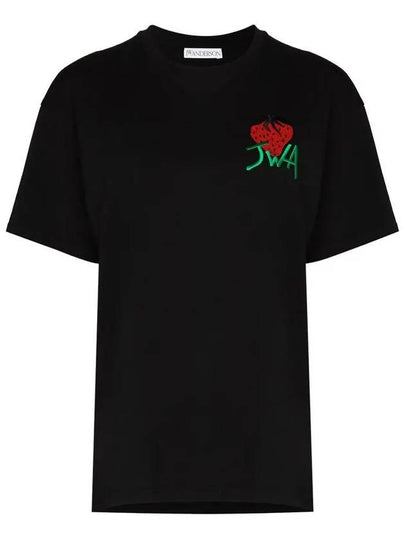 Strawberry Print Cotton Short Sleeve T-Shirt Black - JW ANDERSON - BALAAN 2