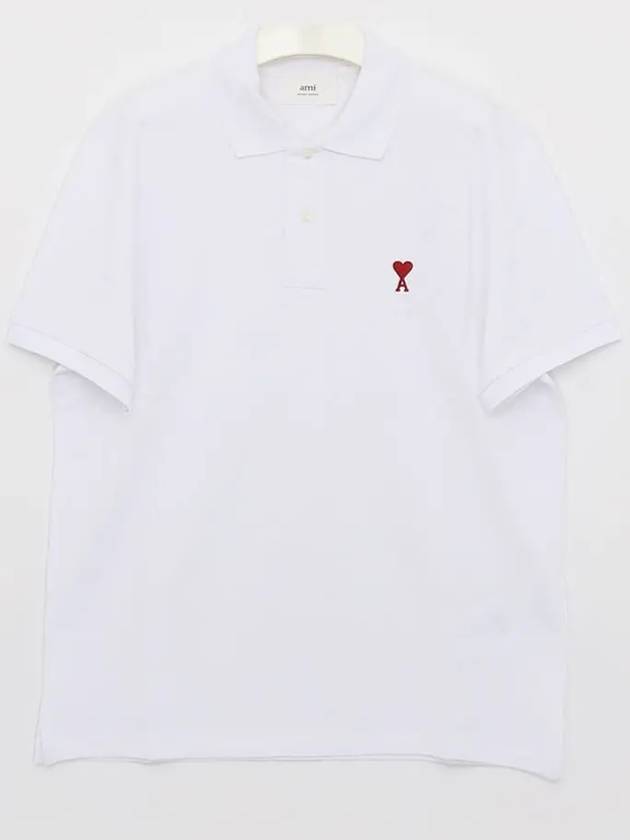 Heart Logo Polo Shirt White - AMI - BALAAN 2