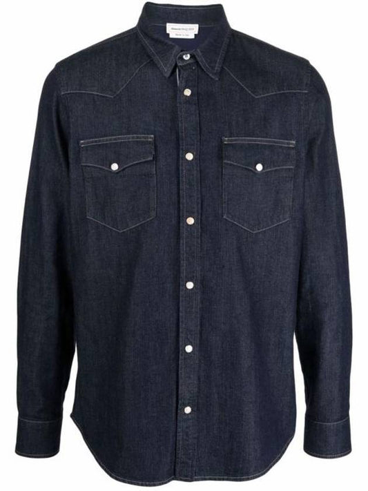 Button Up Long Sleeve Shirt Dark Blue - ALEXANDER MCQUEEN - BALAAN 1